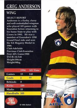 1995 Select AFL #151 Greg Anderson Back